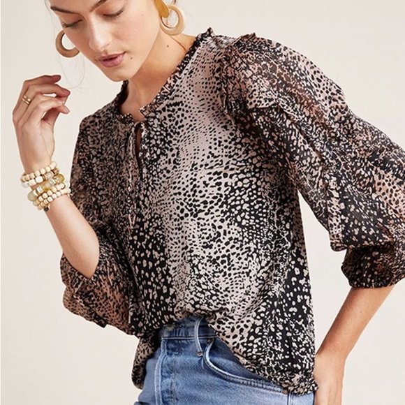 ANTHROPOLOGIE MAEVE Jacquin Animal Print Peasant Blouse Sz‎ XS - Picture 2 of 10